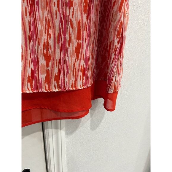 Claudia Richard Sleeveless Red Pink Ikat Print Chiffon Blouse Sz Large - Picture 5 of 11